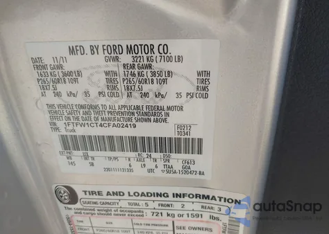 2012 Ford F-150 Fx2 z USA, uszkodzony, nr VIN 1FTFW1CT4CFA02419